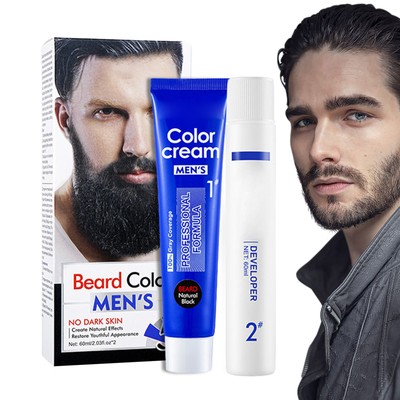 Beard Dye for Men 2pcs Dark Mustache Dye and Beard Coloring Herbal Black 