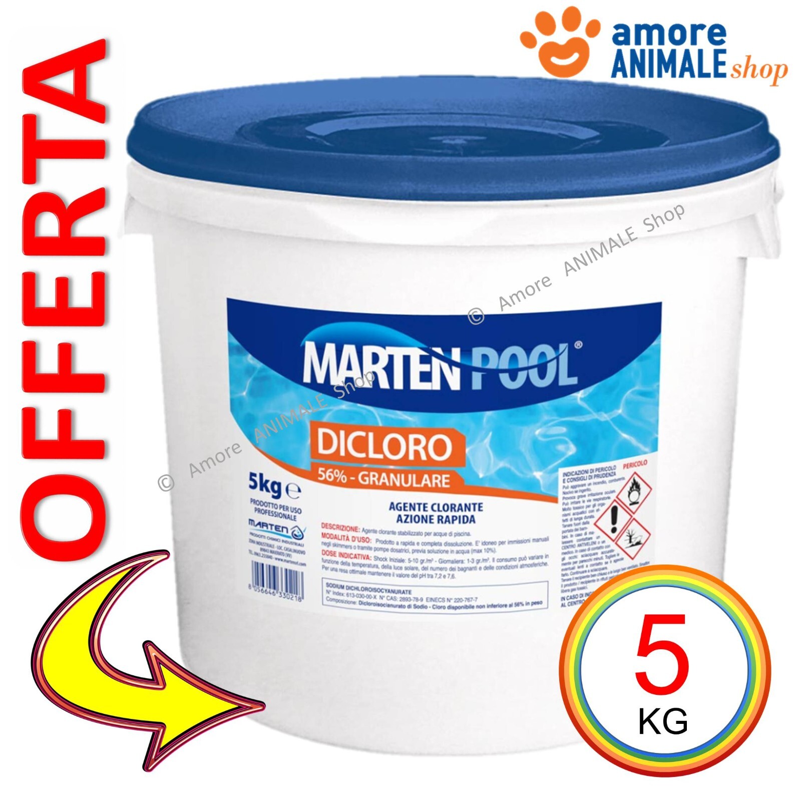 Marten DICLORO 56% Granulare → 1 / 5 / 10 Kg - CLORO SHOCK RAPIDO Acqua Pi