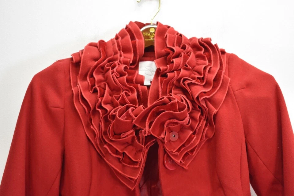 Abrigo Jessica Simpson Mujer Rojo Convertible Cuello Manga Larga Botón Delantero XSM Foto 4 de 4