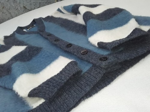 Vintage 60s 70s Virgin Mohair Cardigan Knit Sz M Blue Sweater Cobain Rare Grunge - Picture 6 of 14