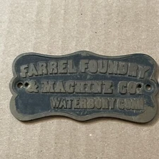 Antique Farrel Foundry Waterbury CT Brass/Bronze Machine Build Plate #2