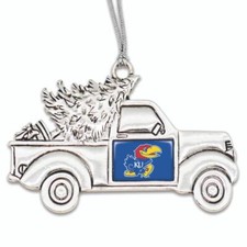 Kansas Jayhawks Vintage Truck Ornament Silver Metal Tree Decoration KU