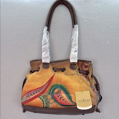 Anuschka - NWT women s Hand painted Shoulder Bag genuine leather paisley brown