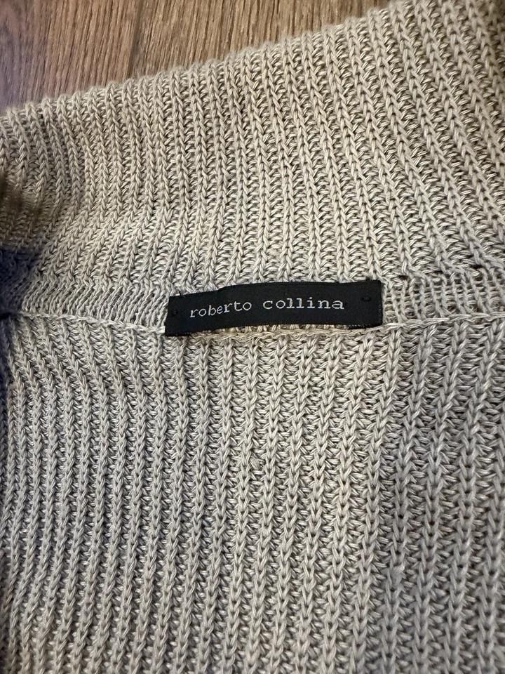 Cardigã Roberto Collina clássico linho linho malha botão frontal tamanho M Itália - Imagem 2 de 4