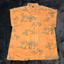 Tommy Bahama Shirt Mens XL Orange 100% Silk Camp Loop Collar Hawaiian Tiki Hut