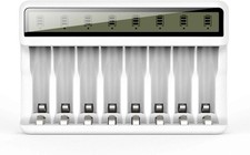 8 Bay AA AAA Battery Charger with LCD Display USB Quick Charging, Independent