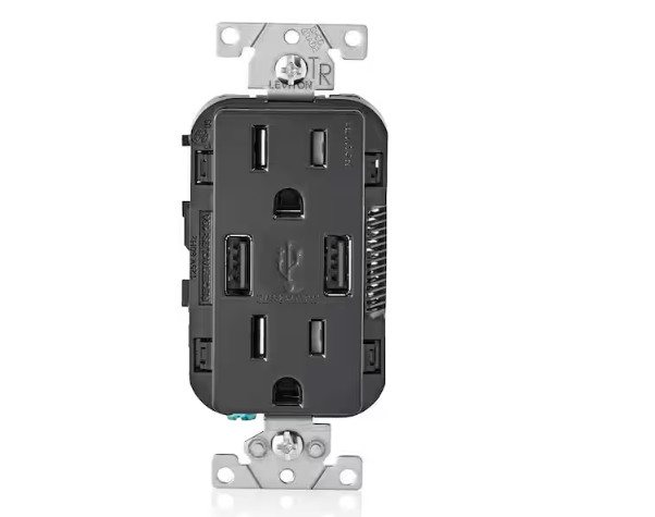 Leviton Decora 3.6A 15 Amp Duplex Outlet with USB-A Ports Black T5632-BE NEW
