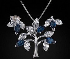 Sterling Silver Tree of Life Jewelry Set, Pear Blue Topaz Pendant Necklace