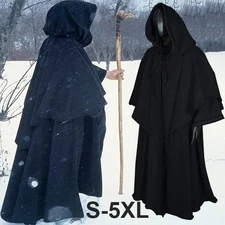 Halloween Wizard Hooded Cloak Medieval Witchcraft Vampire Cape Robe Costume Cos