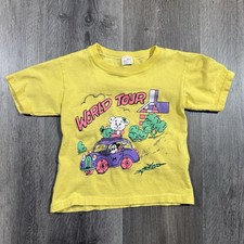 Vintage 70s La Mod Children  s T Shirt Yellow World Tour Cartoon USA