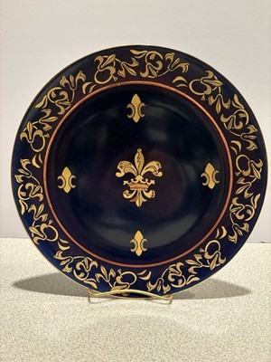 Plate Andrea Sadek Navy Blue Plate With Yellow Fluer De Lis 10 Inch Diameter