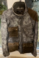Muubaa Giacca Pelle di Agnello Uomo Grigio/Marrone Biker Militare 40/L