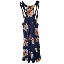 Lulus Navy Blue Floral Print Satin Halter Swing Dress