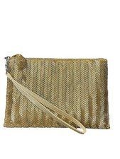 Vintage Style Gold Beaded Clutch Bag Wristlet Chevron Zig Zag Pattern Formal