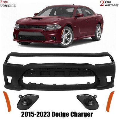 Front Bumper Cover Fascia & Fog Light Assembly Kit For 2015-2023 Dodge Charger