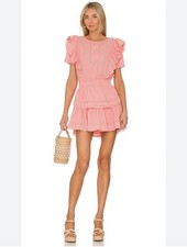 LongShackFancy Ruffle Peach  Mini Dress Size Small Cotton Short Sleeve Boho