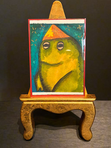 ACEO Frog Party Hat Photoshoot #4 Watercolor Signed by Mist and Starlight