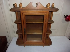 Vintage Curio Display Cabinet Wood Shelves Glass Door Wall Hanging Or Standing