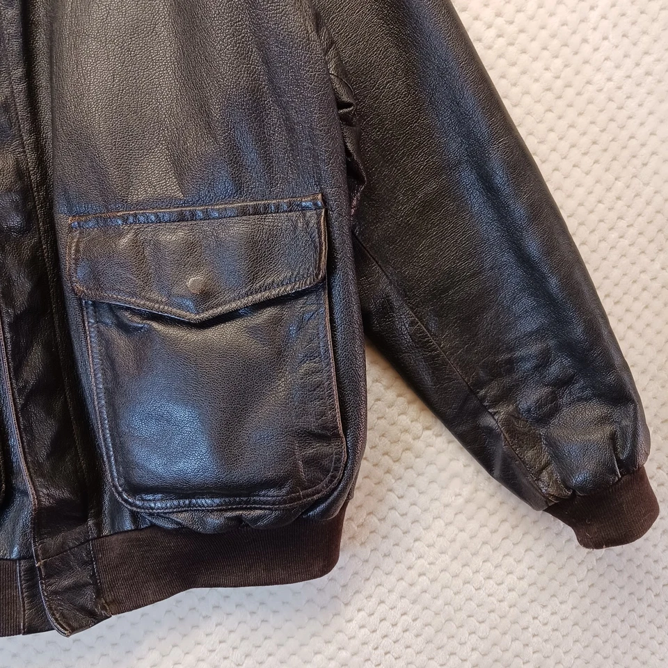 Chaqueta de bombardero vintage LL BEAN piel de cabra A2 para hombre grande marrón abrigo de vuelo Foto 3 de 4