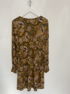 Gudrun Sjoden Size Medium Dress Mustard Floral Pockets Relaxed Boho Arty 