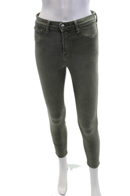 L Agence Womens Zipper Fly High Rise Margot Skinny Jeans Green Cotton Size 28