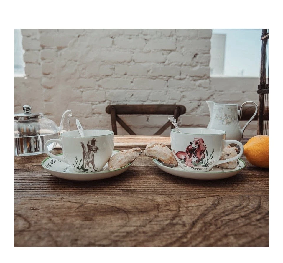 Disney Lady and the Tramp Bone China Tea Cup Saucer 4 Piece Set Box NEW - Image 3 of 4