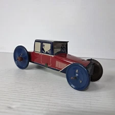 Wind Up Vintage Tin Toy Classic Car Coupe Blue And Red 