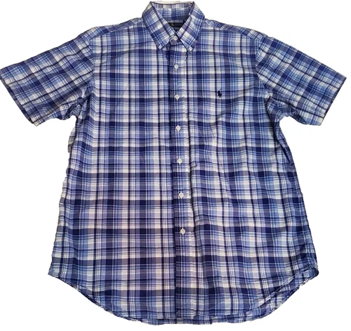 Ralph Lauren Blue Label Plaid Shirt Size Medium Button Down Short Sleeve Pony M - product listing photo