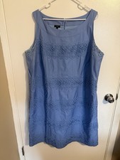 Talbots Dress Sheath Blue Lace Detail Sleeveless Knee Length Size 18 w