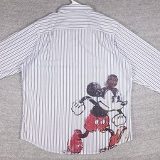 Mickey Mouse Shirt Mens Large Blue Disney Store Stripe Graphic Button Front