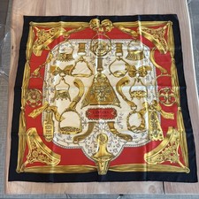 HERMES  Etriers  Black Red Silk Scarf 90 Cm