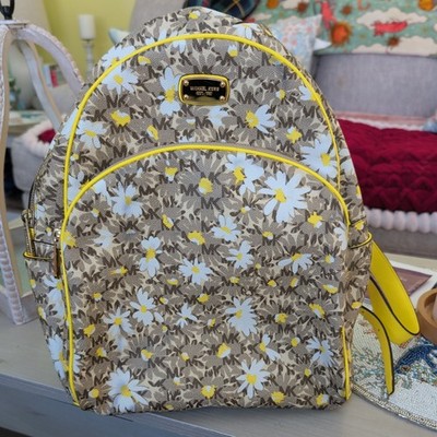 Michael Kors MK Abbey White Flowers Floral Yellow Trim Backpack