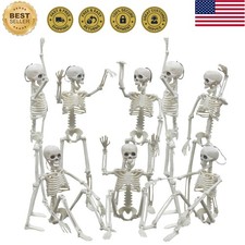 8pcs Halloween Skeleton Decorations, 16" Small Poseable Full-Body Skeletons w...