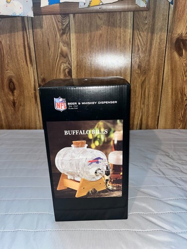 Buffalo Bills NFL Beer & Whiskey Barrel Dispenser With Stand 34 oz NEW 🦬🦬🦬