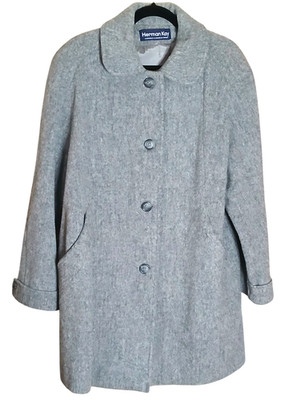 Herman Kay Gray Wool Coat Women s 12 Classic Button Front Winter Jacket Vintage