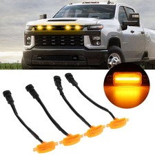 4x Amber Led Front Grille Grill Running Lights Smoked For Pickup Truck Off-road