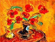FLOWERS Oil Painting   abstract SIGNED  Original on canvas TEXTURED