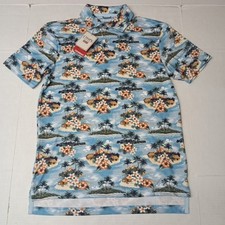 Chaps Everyday Performance Polo Shirt Men's Size S Blue Floral Moisture Wick