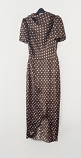 PrettyLittleThings Woman Midi Polka Dot Tulip Satin Dress Brown Beige UK 6