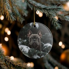 French Bulldog Collectible Ceramic Christmas, Holiday Ornament- F101
