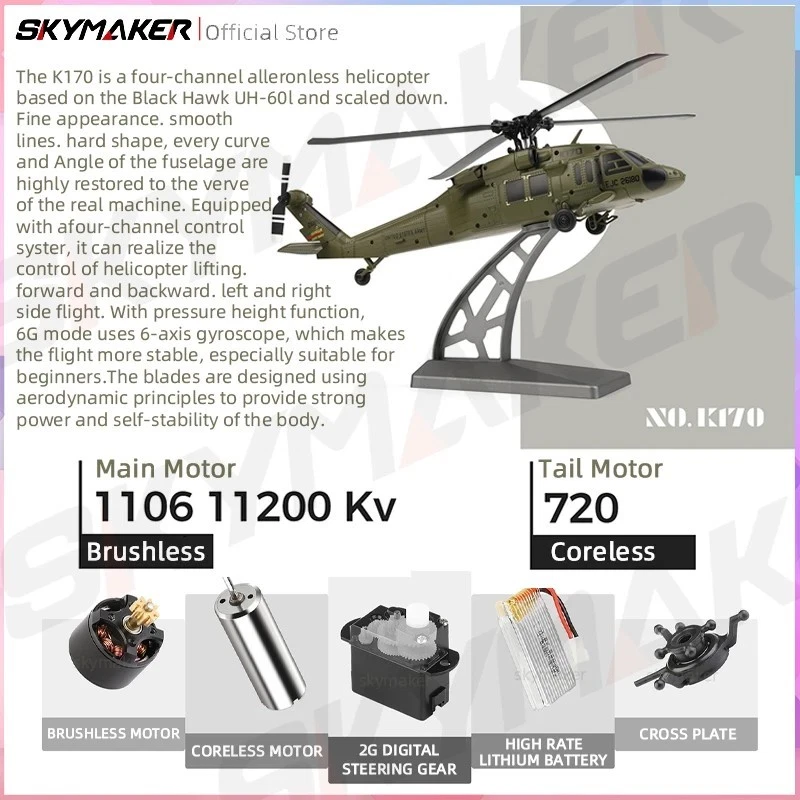 RC ERA RC Helicopter 1:48 UH-1 6-Axis Gyro 6-Channel 3D Remote Control Aircraft - Immagine 2 di 4