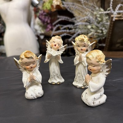 Vintage Japan Christmas Praying Angel  Figurine Artmark MCM Porcelain Lot 4