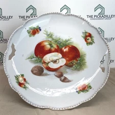 Vintage Germany Fruit Plate Scalloped Edge Red Apples Nuts Decorative Dish