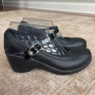 Crocs At Work Mary Jane Wedges Women's 10 Black Coated Leather  Slip-Resistant