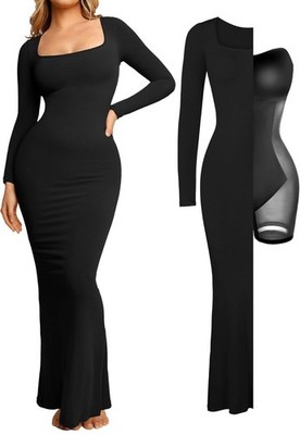 POPILUSH LONG SLEEVE MAXI BUILT-IN SHAPEWEAR SQUARE NECK BODY CON DRESS Sz.S~NWT