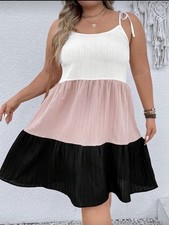 SHEIN Curve+ Colorblock Tie Shoulder Ruffle Hem Cami Dress Plus Size 28/30 NWOT