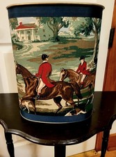 Vtg Equestrian Horse Hound Fox Hunting Fabric...