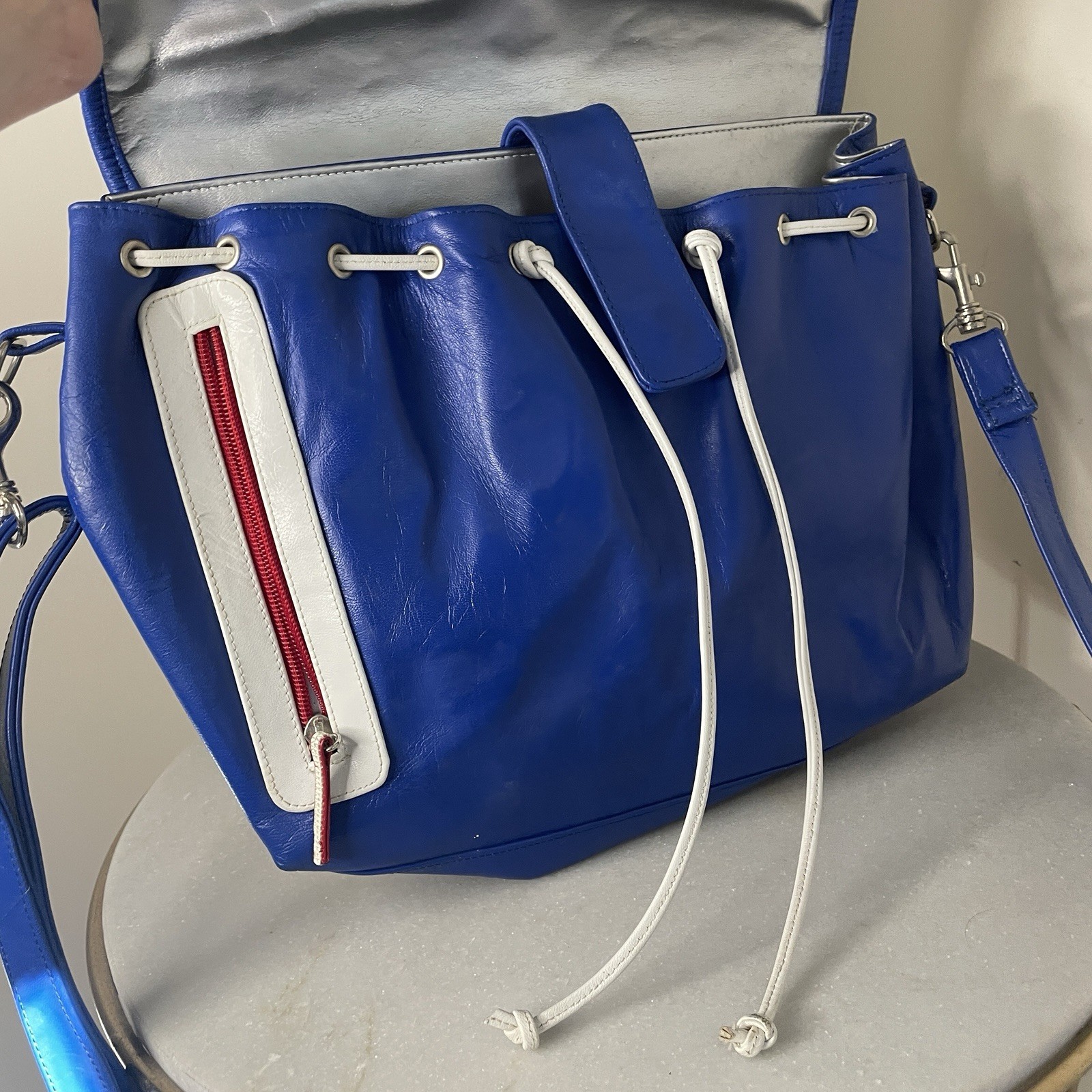 American Flag Patchwork Red White Blue Leather Me… - image 13