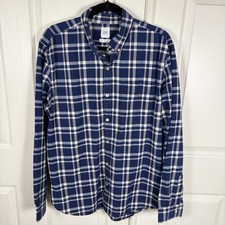 Gap Dress Shirt Mens XL Blue Plaid Slim Fit B...