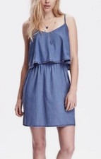 Old Navy Womans S Denim Chambray Blue 100% Cotton Overlay Spaghetti Strap Dress